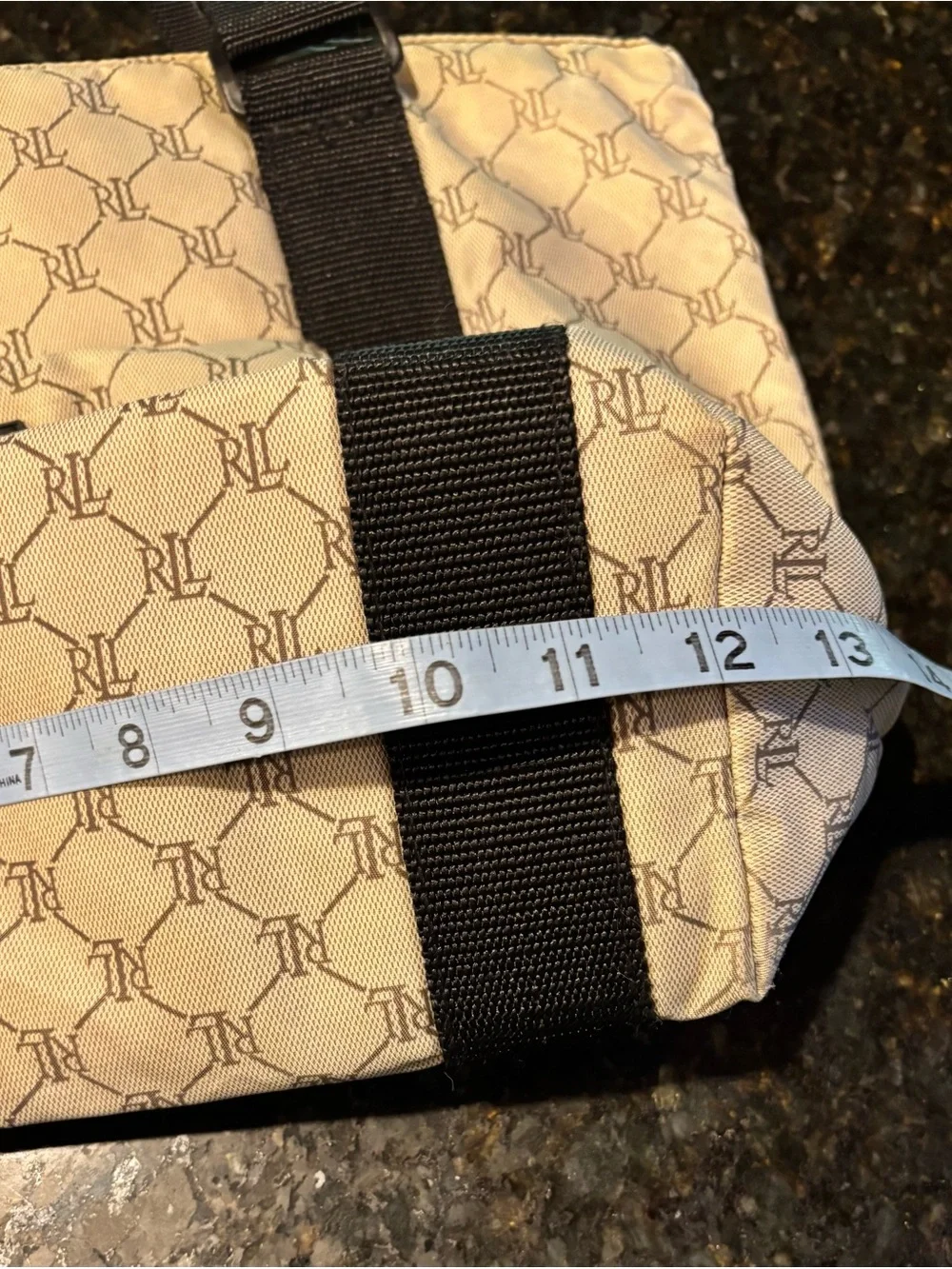 VTG Lauren Ralph Lauren Signature Monogram Tote Bag Gray Black Nylon Y2K Travel